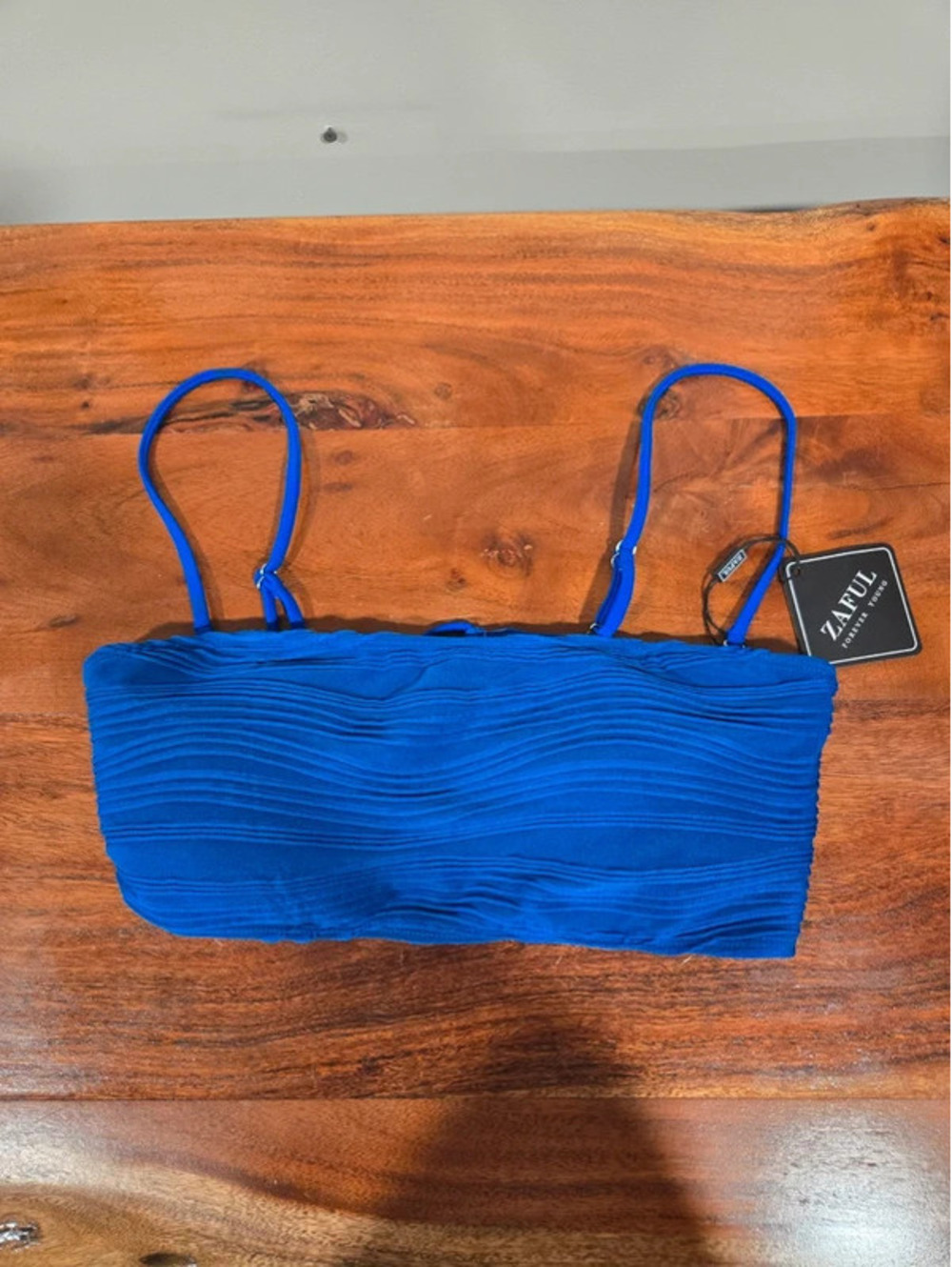 Zaful Blue Ribbed Bikini Top